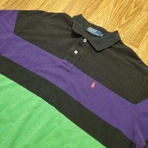 Vintage Polo Ralph Lauren Shirt Men XL Black Purple‎ Green Striped Preppy